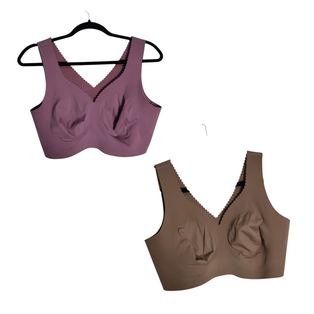 Evelyn & Bobbie The Evelyn Bra Wireless Scallop Trim V-Neck Bundle XL Purple Tan